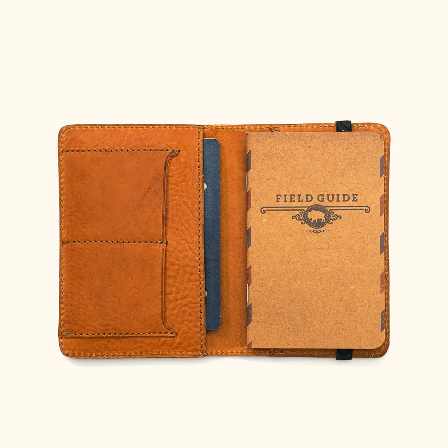 Men's Rugged Leather Field Notes Cover & Travel Wallet | Saddle Tan