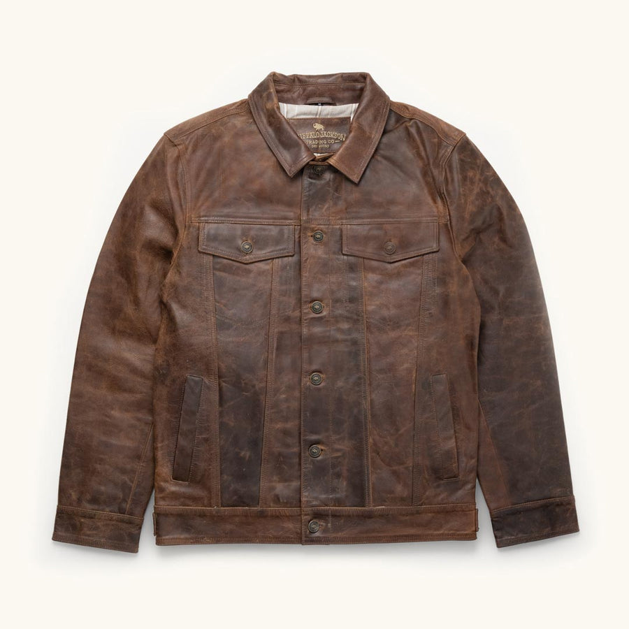 Leather Driggs Denim Style Jacket - Brown 