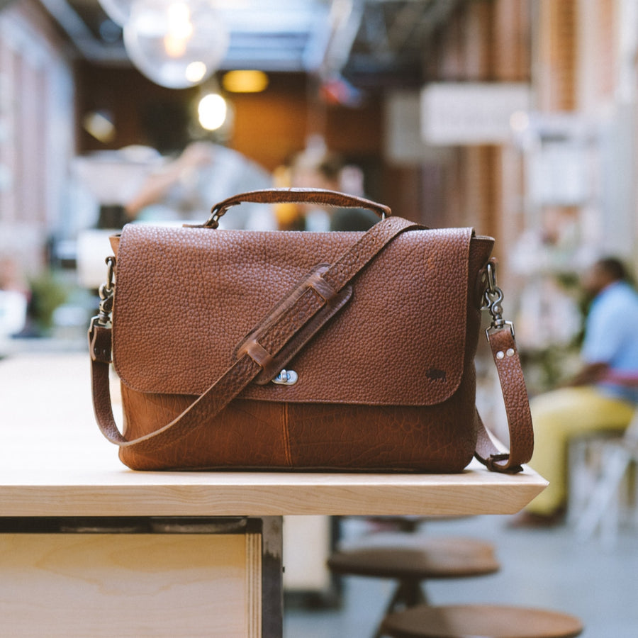 Ryder Reserve Bison Leather Messenger Bag - Brown