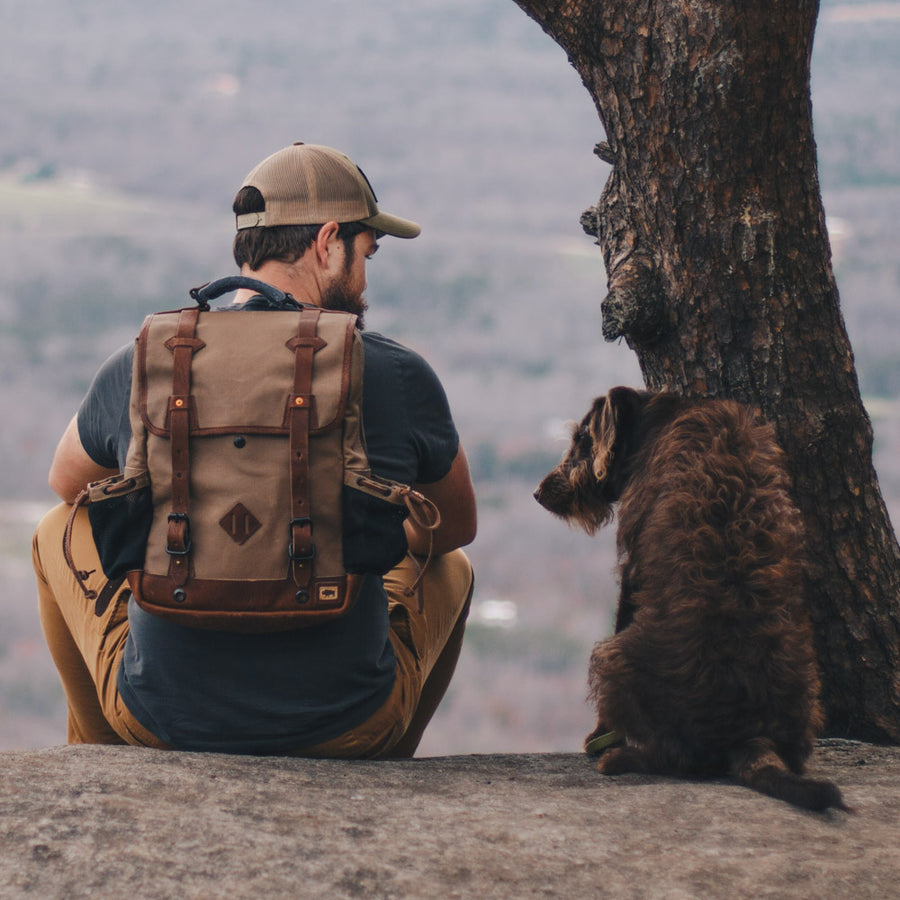 Vintage Waxed Canvas Commuter Backpack Khaki Front