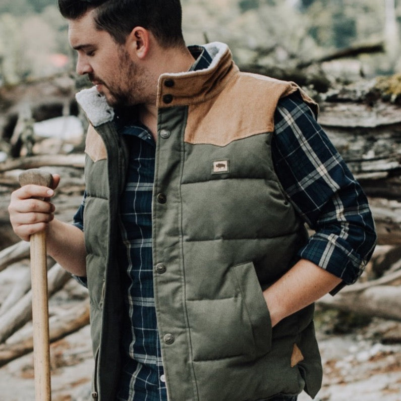 Jackson Vest w/ Sherpa Collar - Green and Khaki