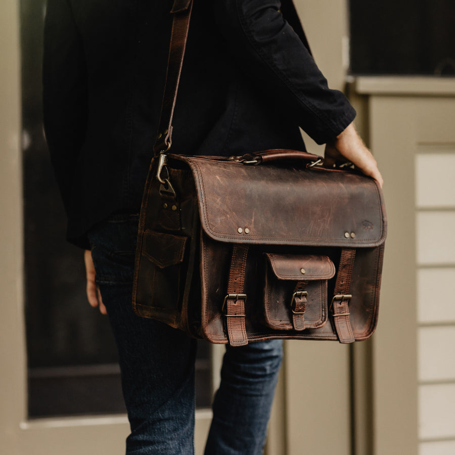 Leather Briefcase Bag - Dark Oak Roosevelt
