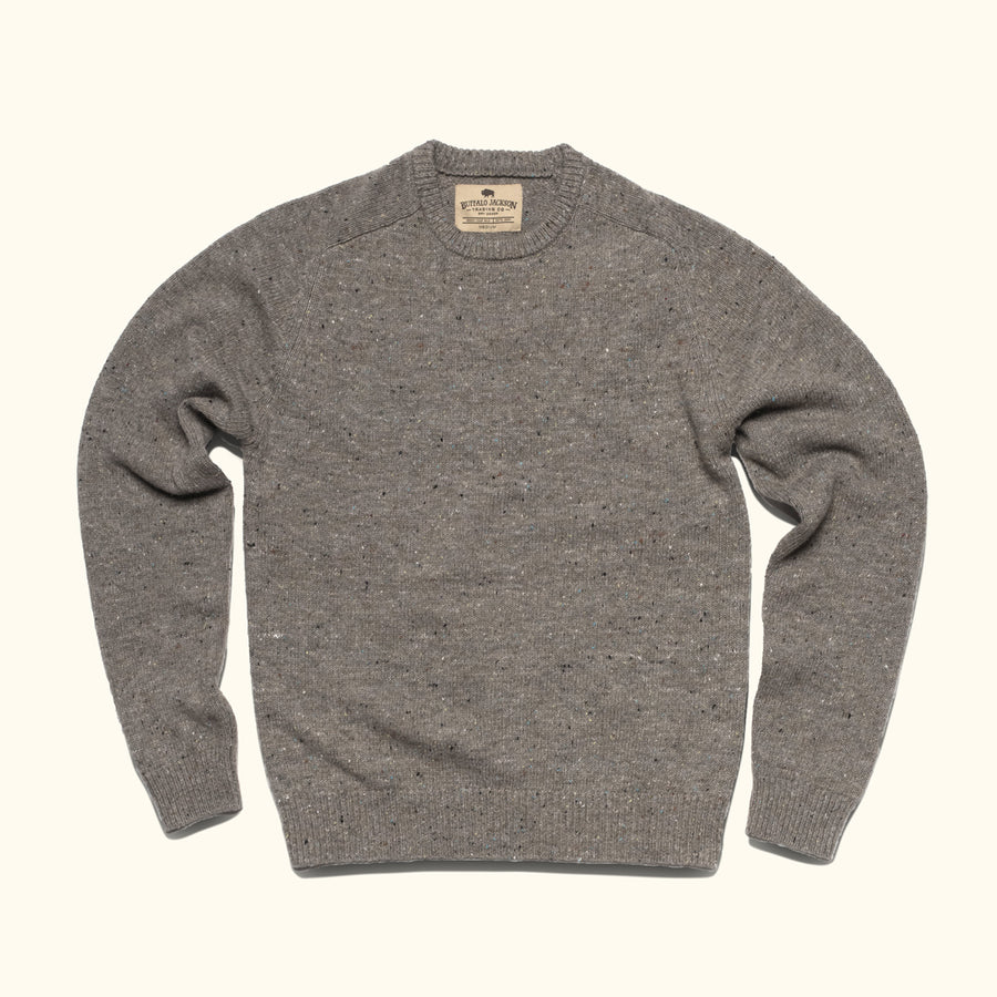 Men's Crewneck Wool Sweater - Brown Fleck