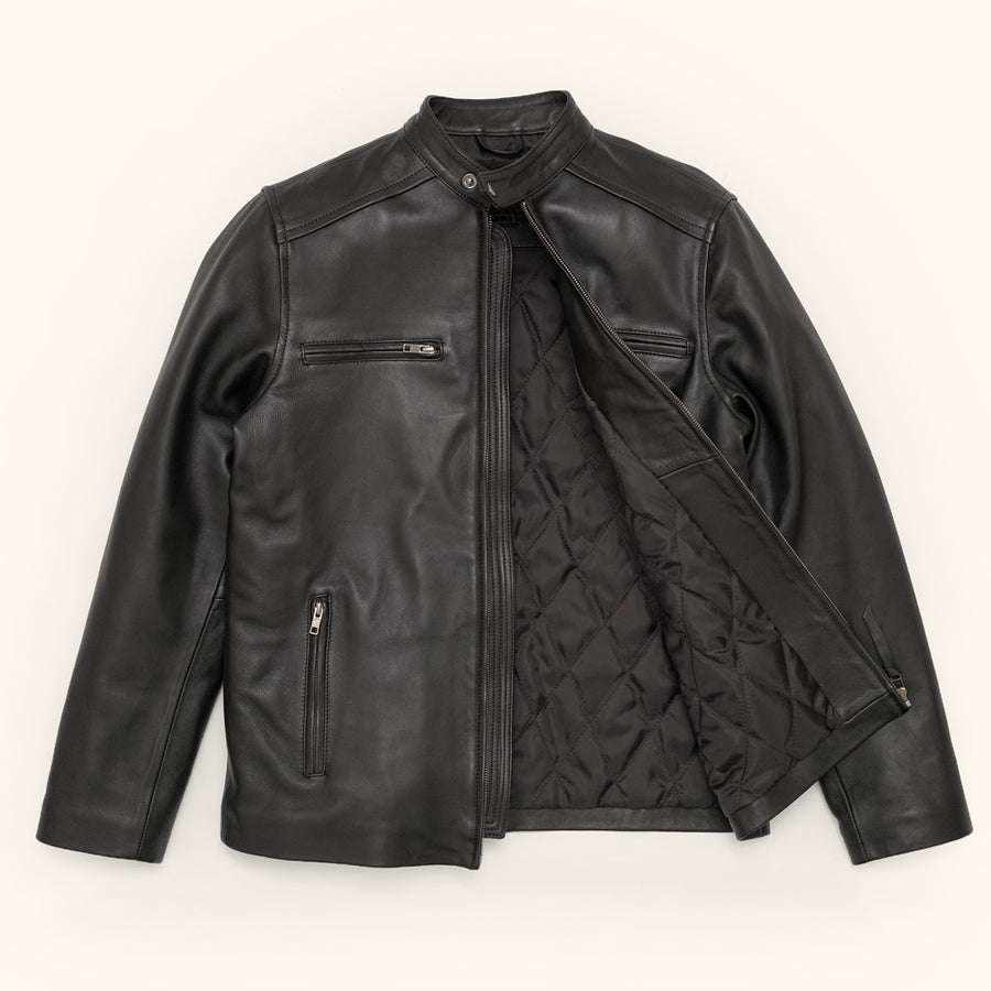 Black Motorcycle Jacket - for Men Lambskin