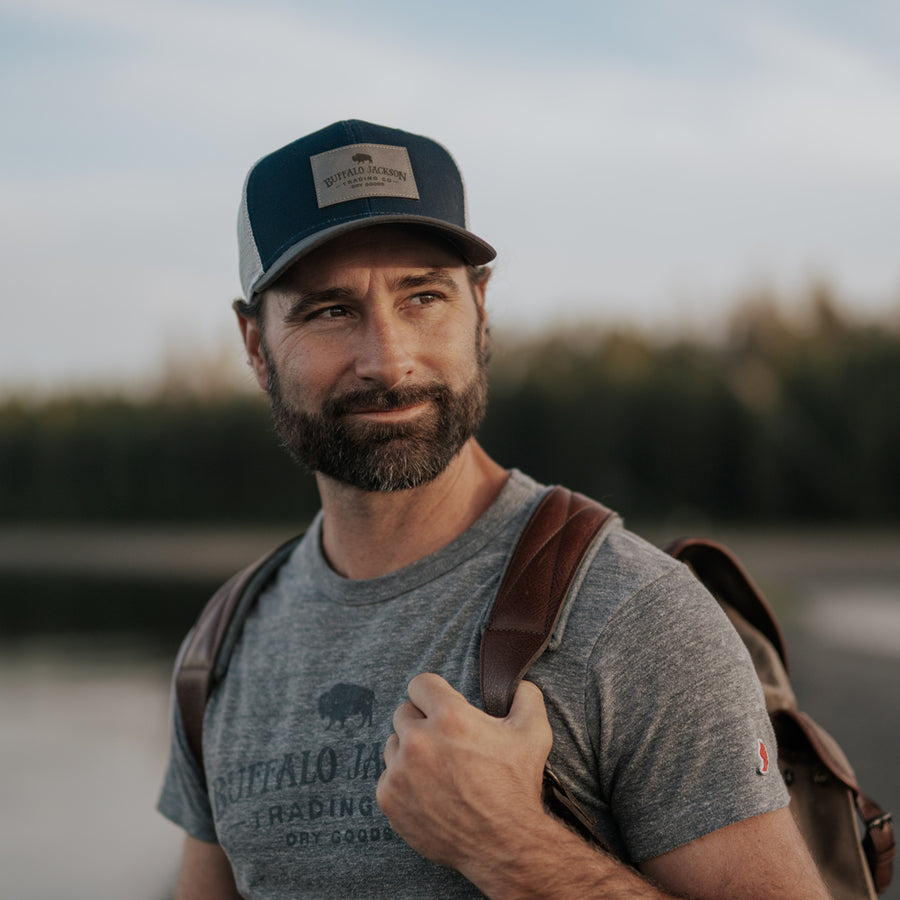 Trucker Hat with Grey leather patch