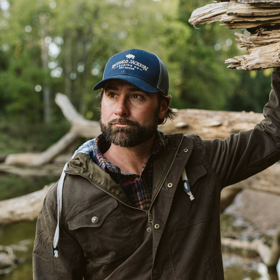 Buffalo Jackson Logo Trucker Hat in Navy