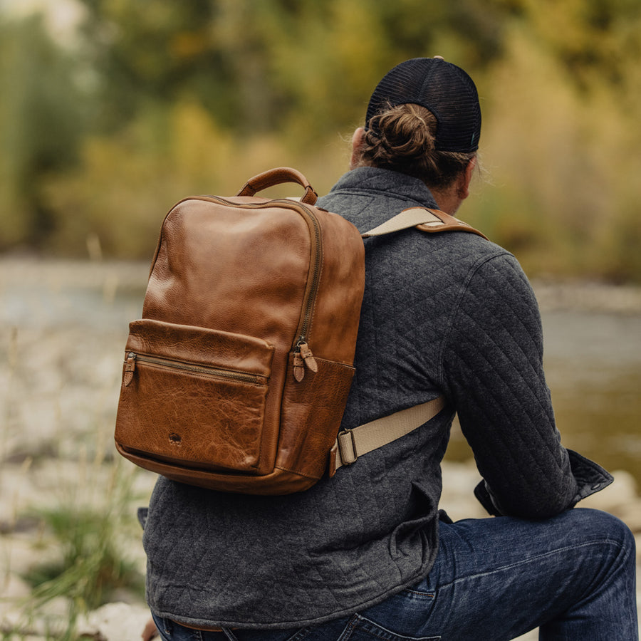 Men's Rustic Tan Leather Backpack